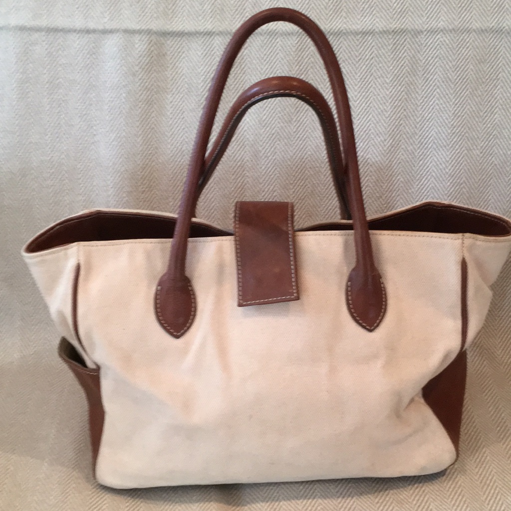 Horse Country Italian Canvas Leather Carryall Tote Bag